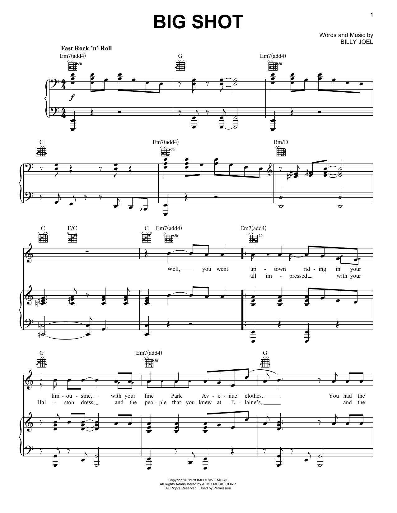 Download Billy Joel Big Shot Sheet Music and learn how to play Lyrics & Chords PDF digital score in minutes