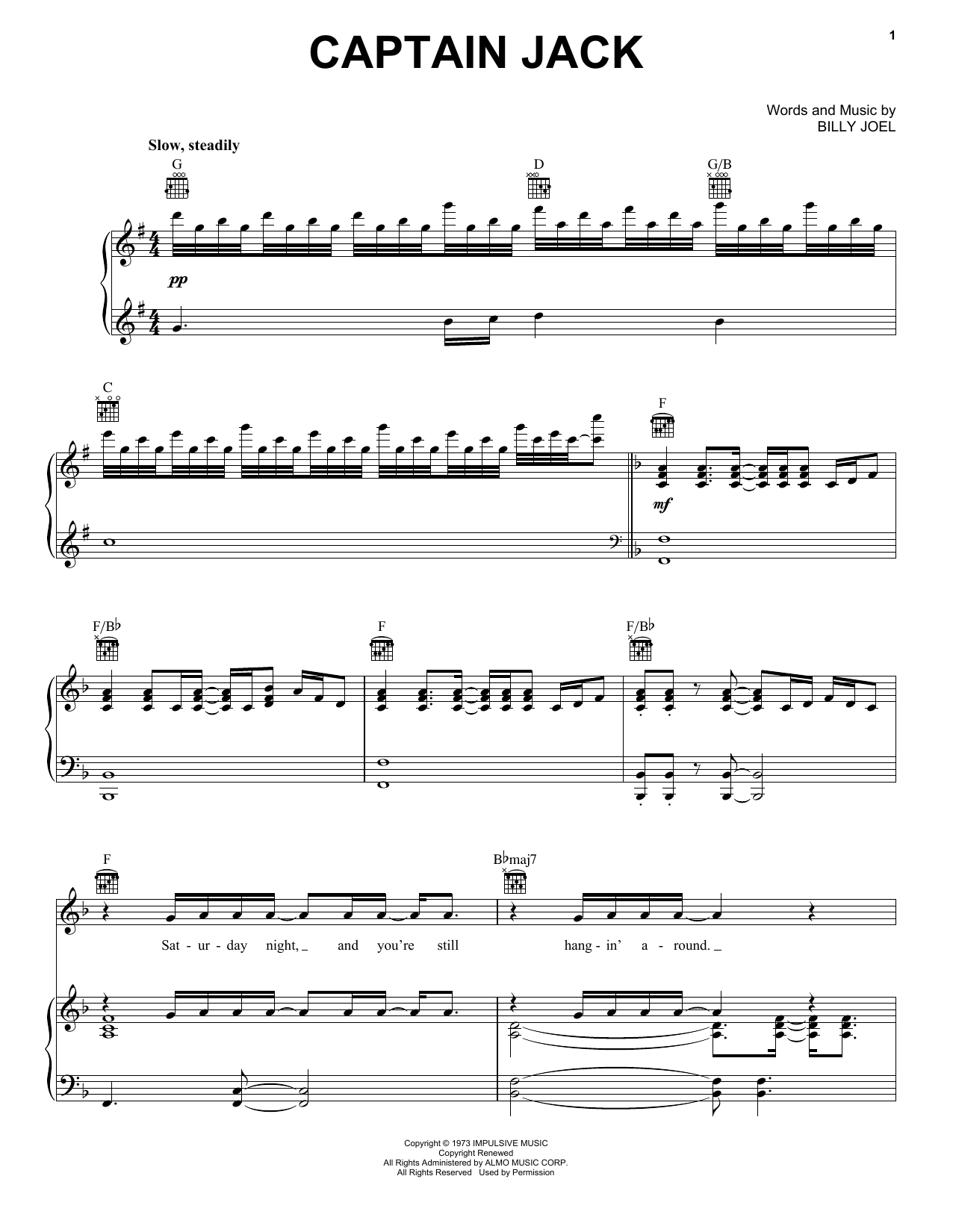 Download Billy Joel Captain Jack Sheet Music and learn how to play Melody Line, Lyrics & Chords PDF digital score in minutes