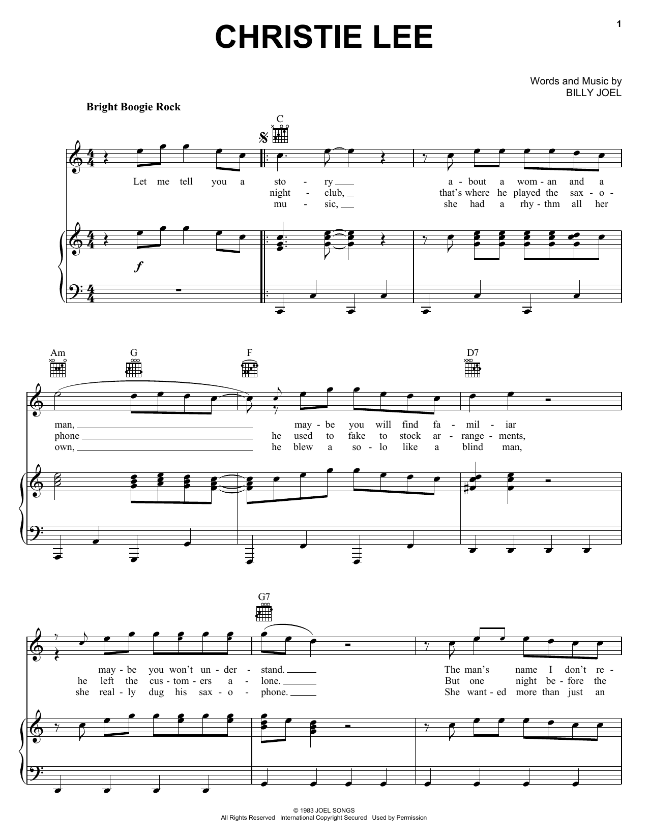 Download Billy Joel Christie Lee Sheet Music and learn how to play Piano, Vocal & Guitar (Right-Hand Melody) PDF digital score in minutes