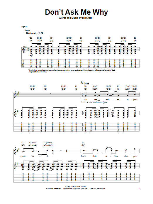 Download Billy Joel Don't Ask Me Why Sheet Music and learn how to play Melody Line, Lyrics & Chords PDF digital score in minutes