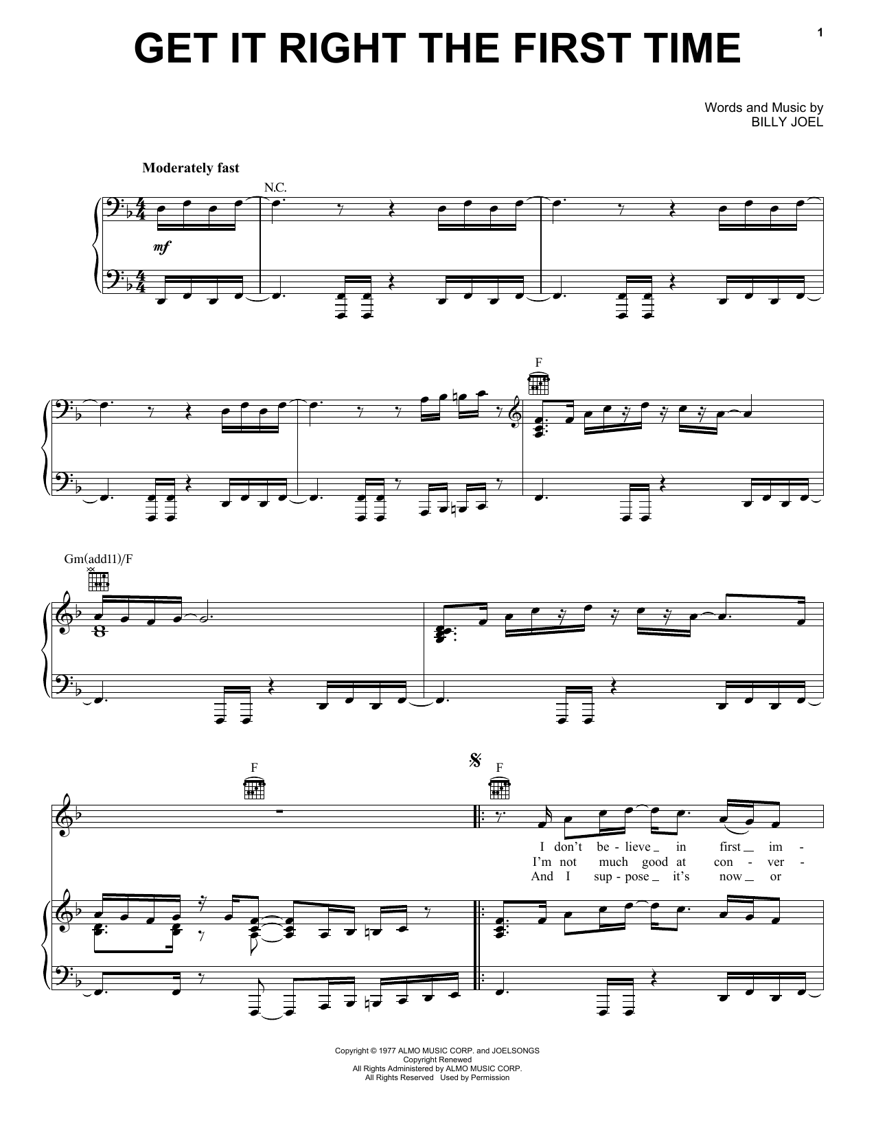 Download Billy Joel Get It Right The First Time Sheet Music and learn how to play Piano, Vocal & Guitar (Right-Hand Melody) PDF digital score in minutes