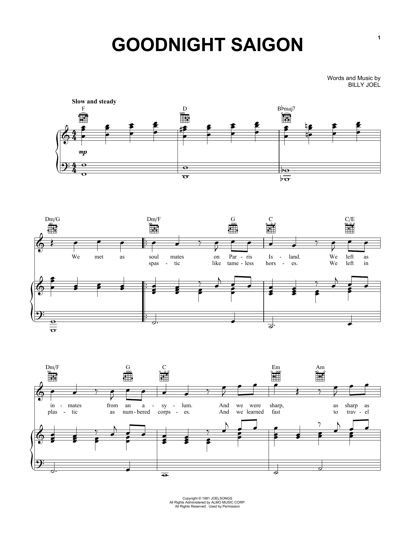Download Billy Joel Goodnight Saigon Sheet Music and learn how to play Keyboard Transcription PDF digital score in minutes