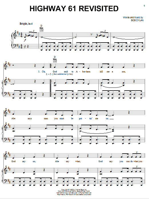 Download Billy Joel Highway 61 Revisited Sheet Music and learn how to play Piano, Vocal & Guitar (Right-Hand Melody) PDF digital score in minutes