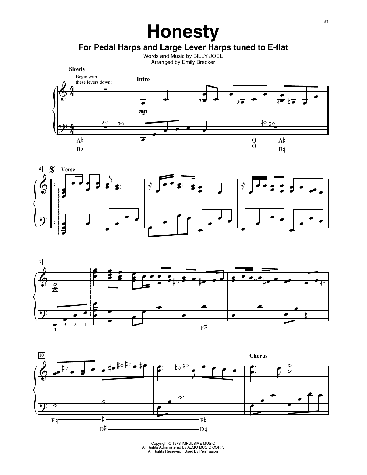 Download Billy Joel Honesty (arr. Emily Brecker) Sheet Music and learn how to play Harp PDF digital score in minutes