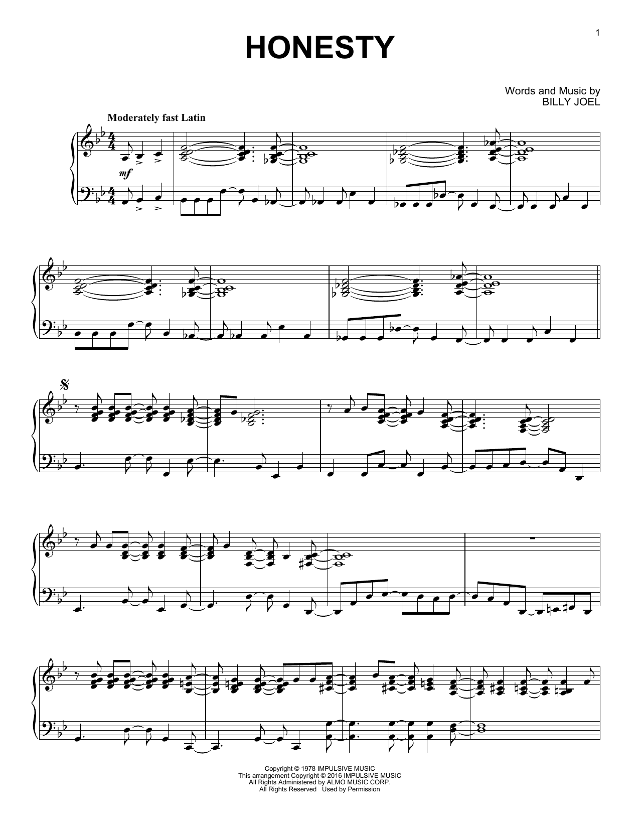 Download Billy Joel Honesty Sheet Music and learn how to play Piano PDF digital score in minutes