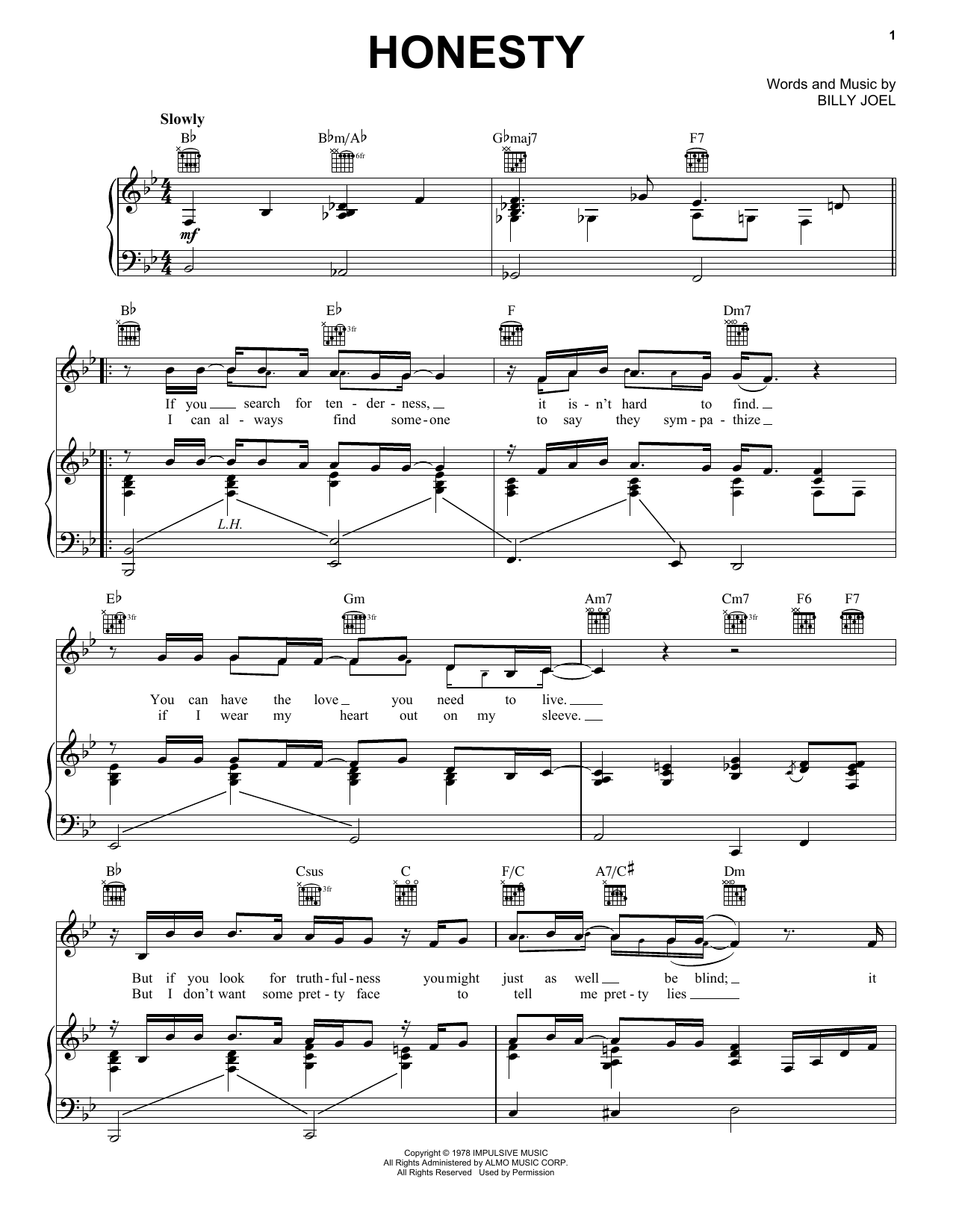 Download Billy Joel Honesty Sheet Music and learn how to play Piano & Vocal PDF digital score in minutes