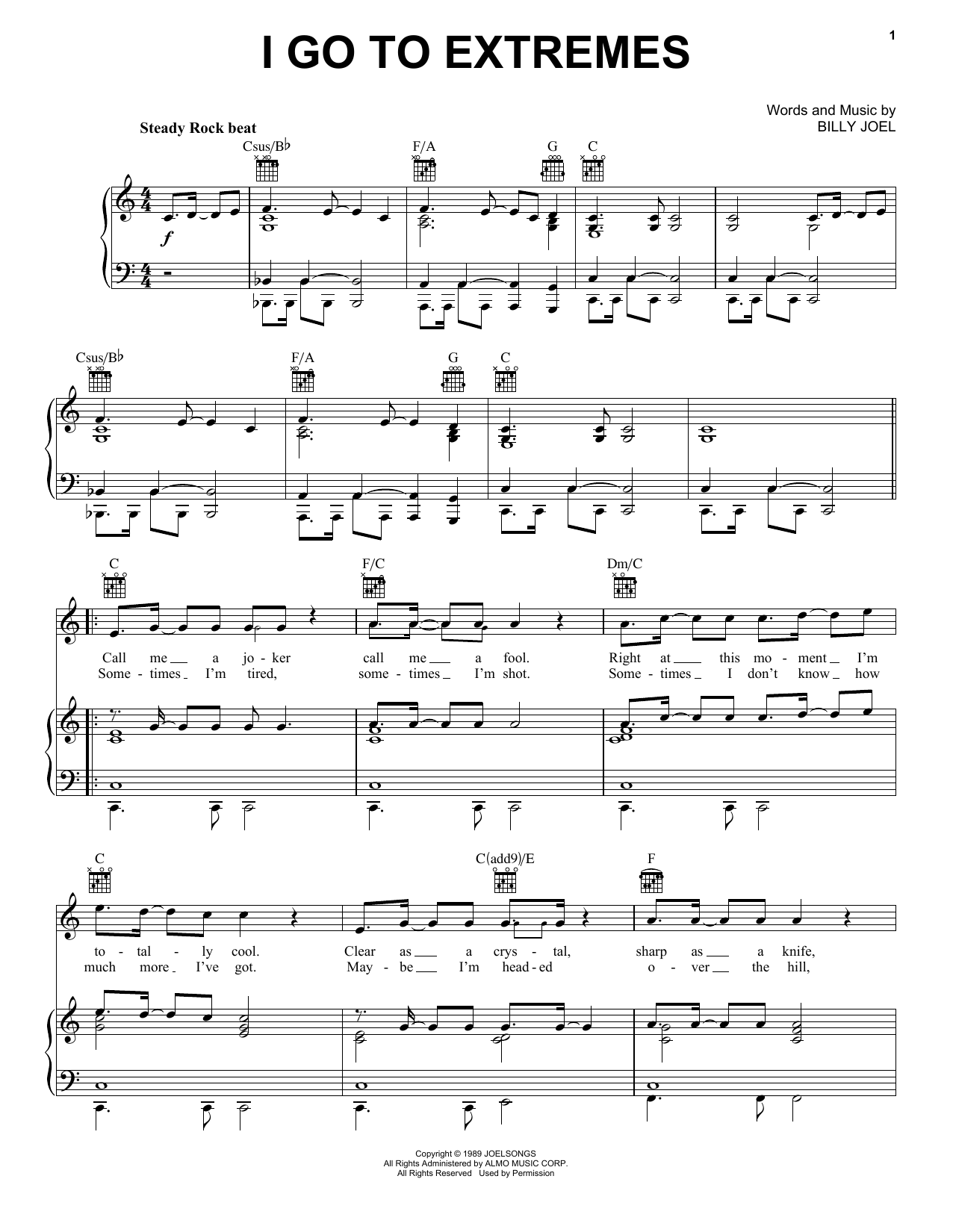 Download Billy Joel I Go To Extremes Sheet Music and learn how to play Piano, Vocal & Guitar (Right-Hand Melody) PDF digital score in minutes