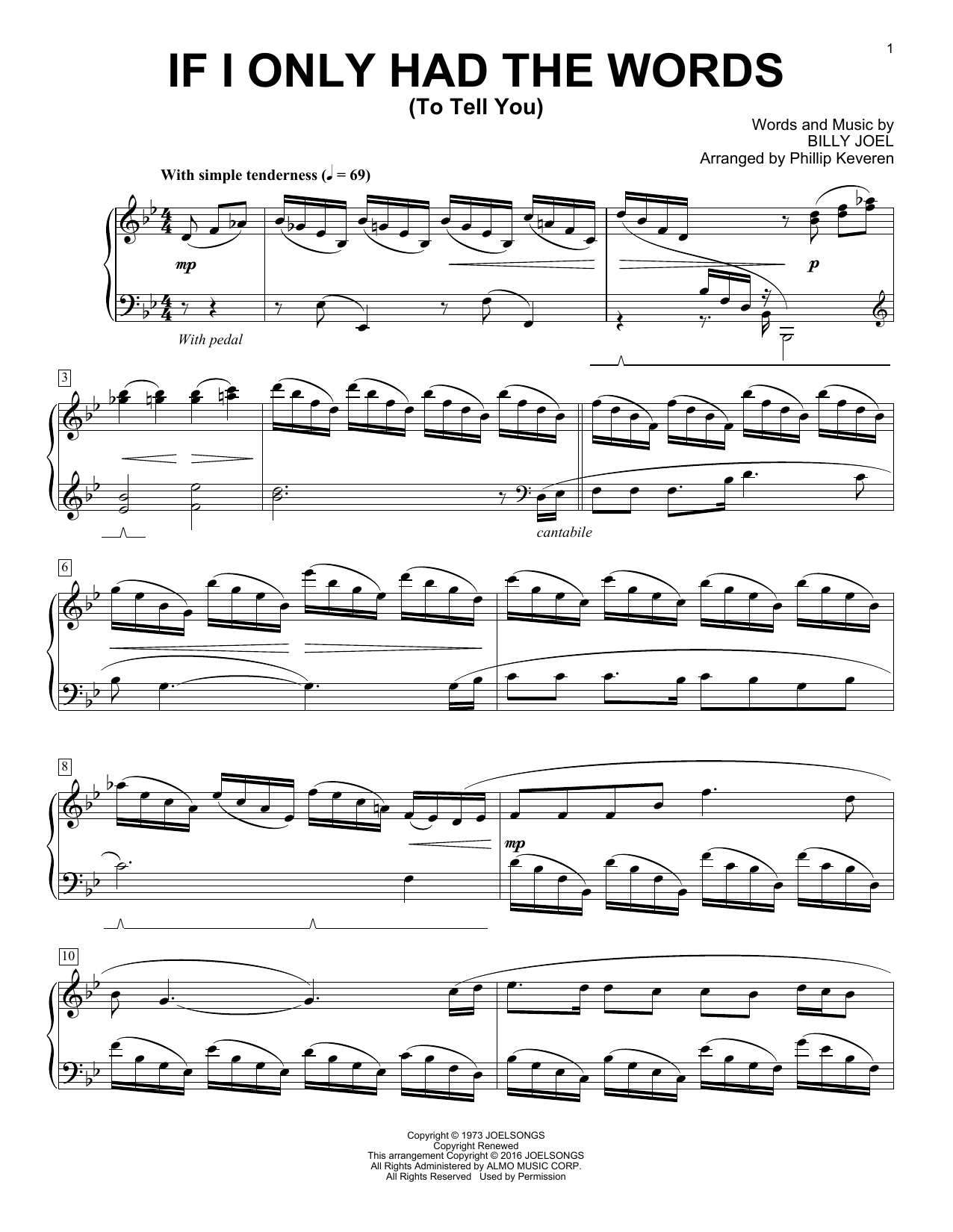 Download Billy Joel If I Only Had The Words (To Tell You) Sheet Music and learn how to play Piano PDF digital score in minutes