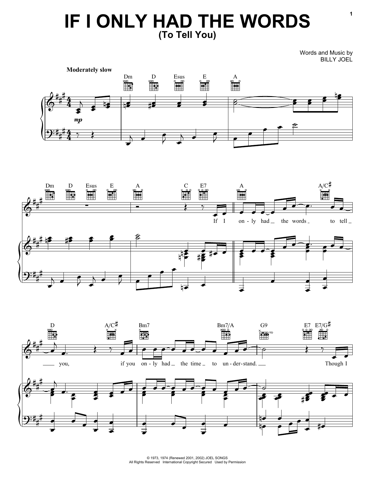 Download Billy Joel If I Only Had The Words (To Tell You) Sheet Music and learn how to play Piano, Vocal & Guitar (Right-Hand Melody) PDF digital score in minutes