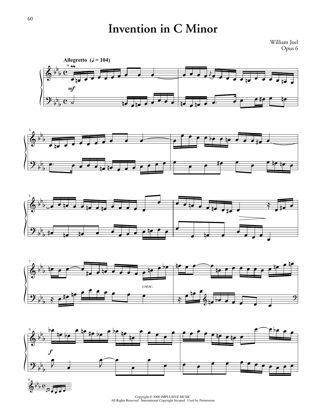 Download Billy Joel Invention #1 In C Minor Sheet Music and learn how to play Piano Solo PDF digital score in minutes