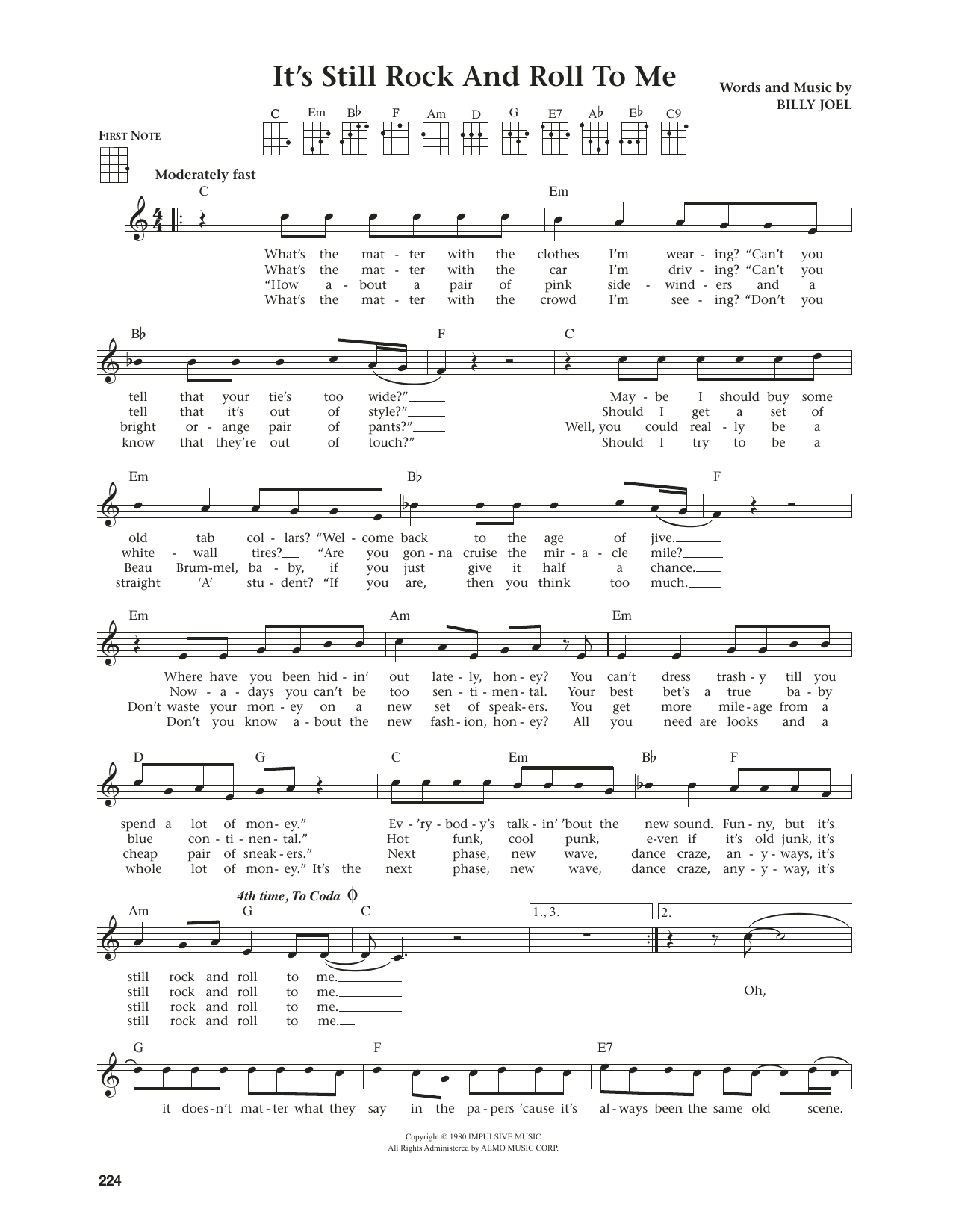 Download Billy Joel It's Still Rock And Roll To Me (from The Daily Ukulele) (arr. Jim Beloff) Sheet Music and learn how to play Ukulele PDF digital score in minutes