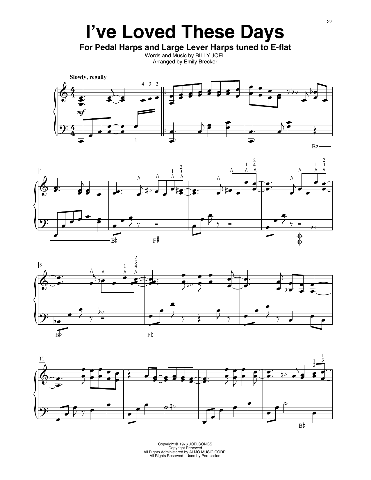 Download Billy Joel I've Loved These Days (arr. Emily Brecker) Sheet Music and learn how to play Harp PDF digital score in minutes