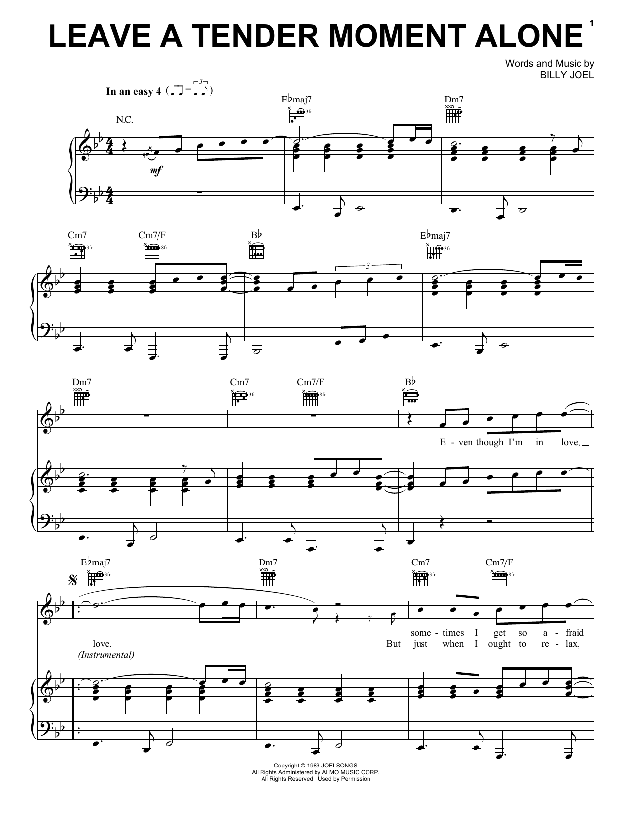 Download Billy Joel Leave A Tender Moment Alone Sheet Music and learn how to play Piano PDF digital score in minutes