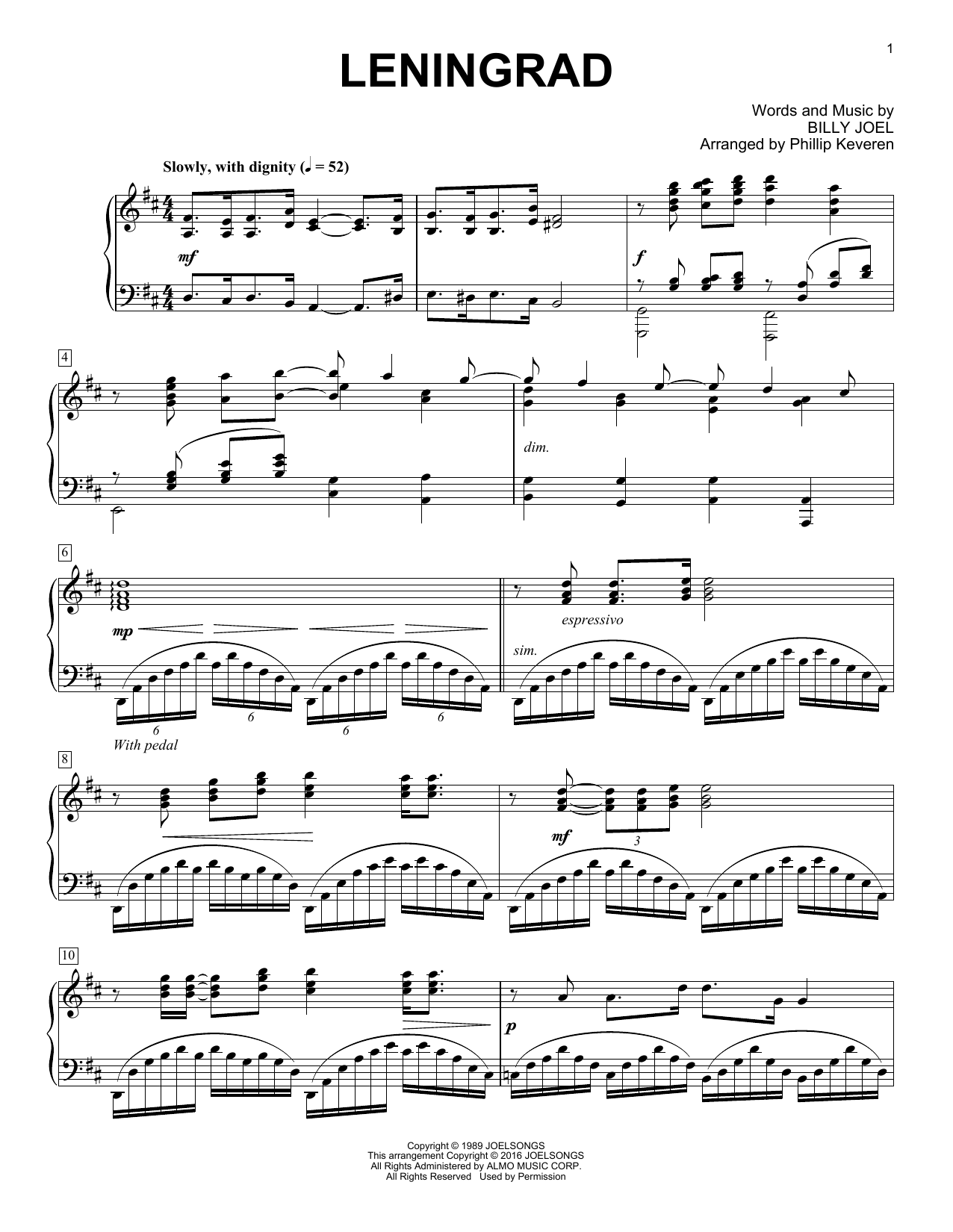 Download Billy Joel (Arr. Phillip Keveren) Leningrad Sheet Music and learn how to play Piano PDF digital score in minutes