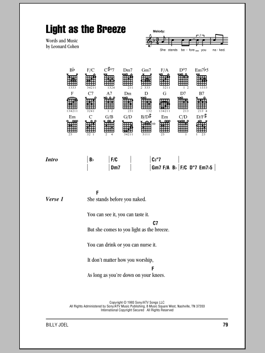 Download Billy Joel Light As The Breeze Sheet Music and learn how to play Lyrics & Piano Chords PDF digital score in minutes