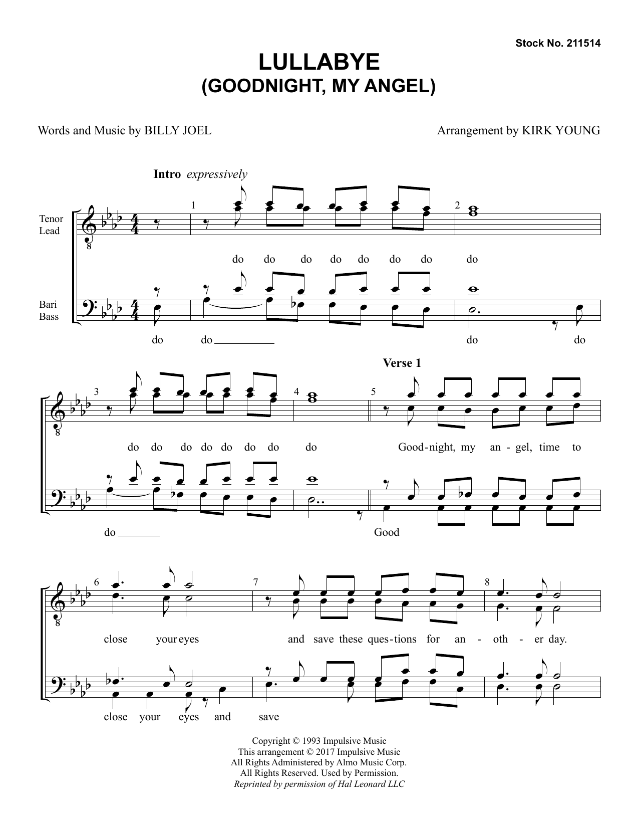 Download Billy Joel Lullaby (Goodnight My Angel) (arr. Kirk Young) Sheet Music and learn how to play SSAA Choir PDF digital score in minutes