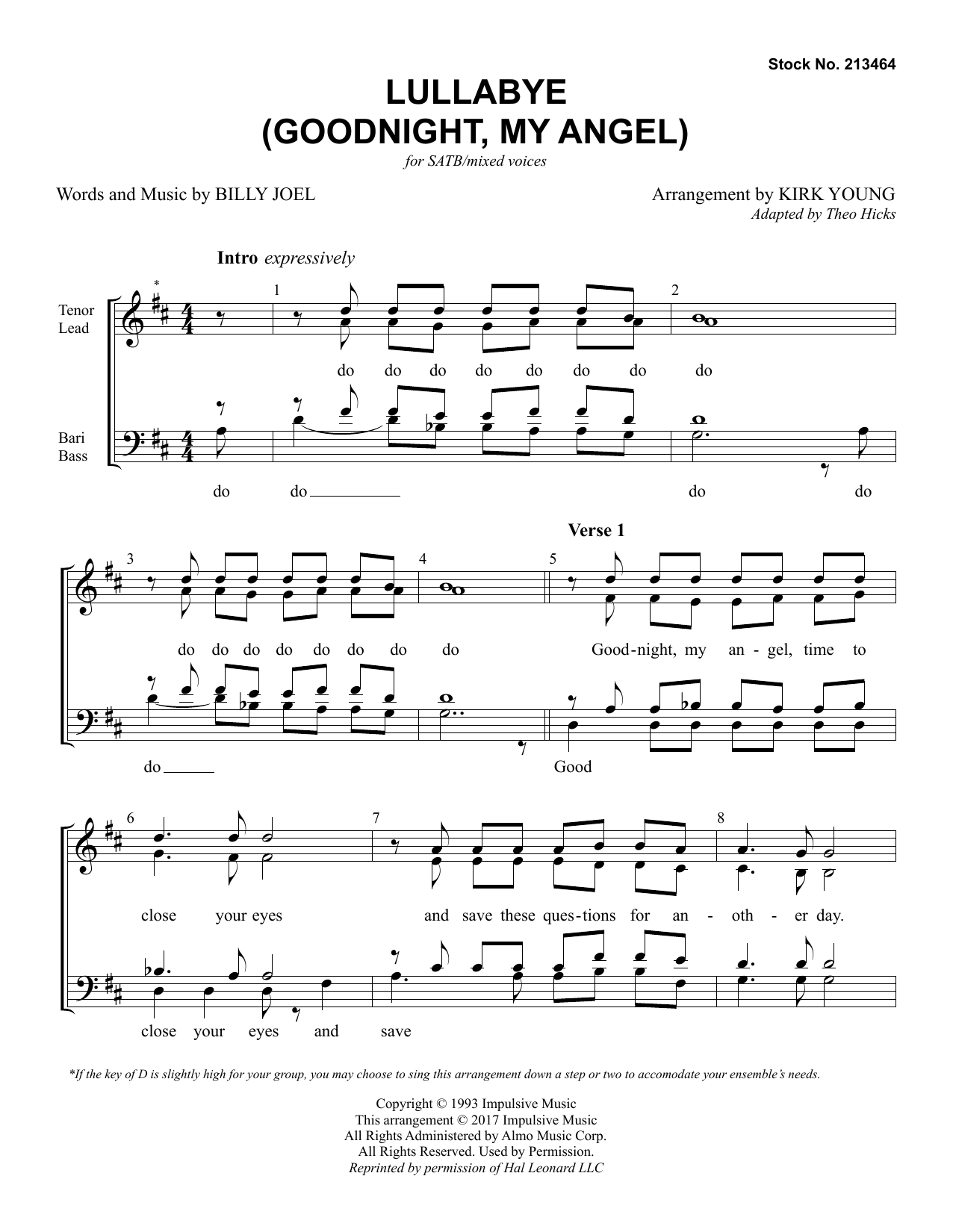 Download Billy Joel Lullabye (Goodnight, My Angel) (arr. Kirk Young) Sheet Music and learn how to play SATB Choir PDF digital score in minutes