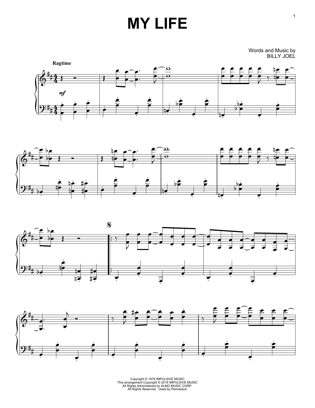 Download Billy Joel My Life Sheet Music and learn how to play Piano PDF digital score in minutes