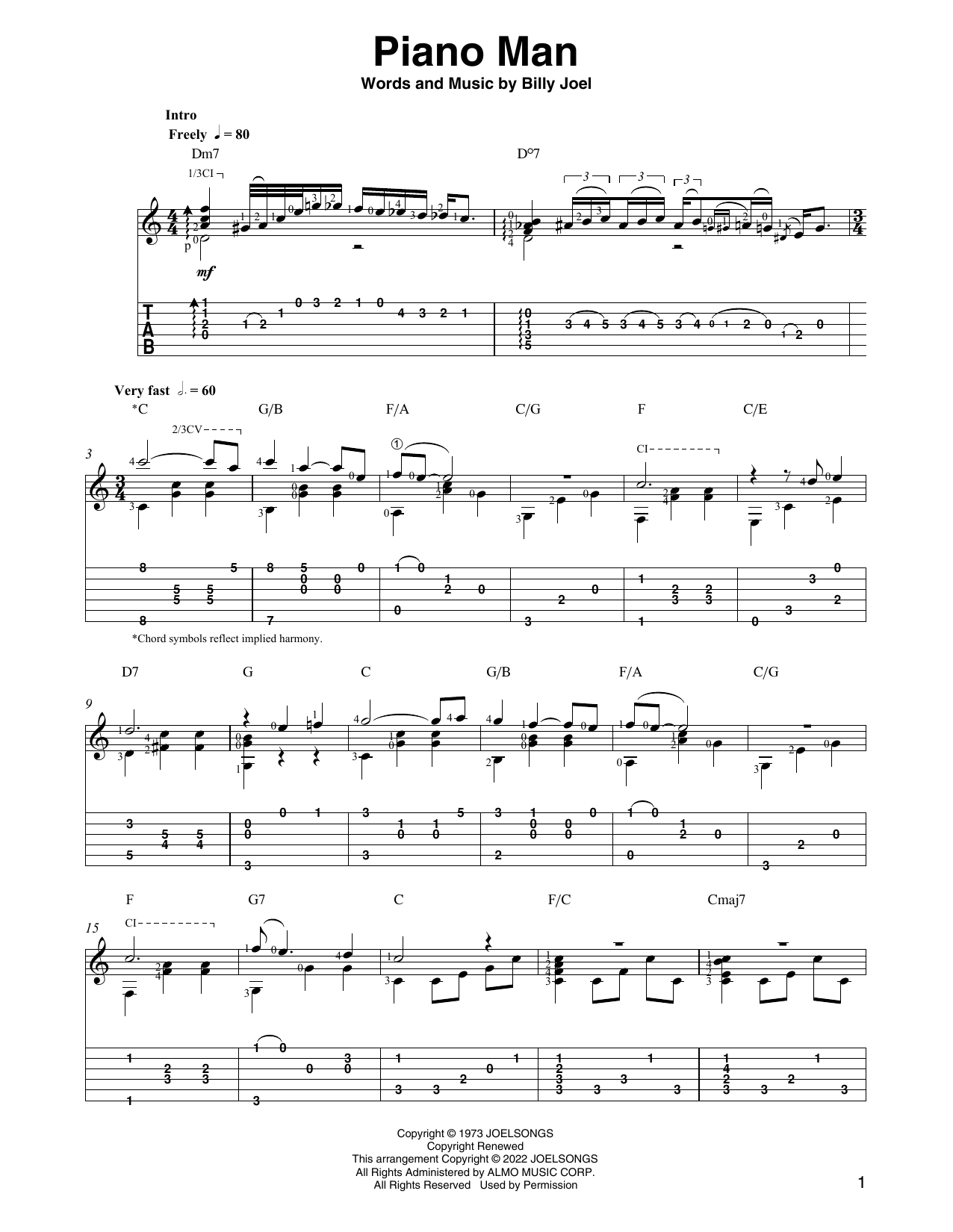 Download Billy Joel Piano Man (arr. Ben Pila) Sheet Music and learn how to play Solo Guitar PDF digital score in minutes