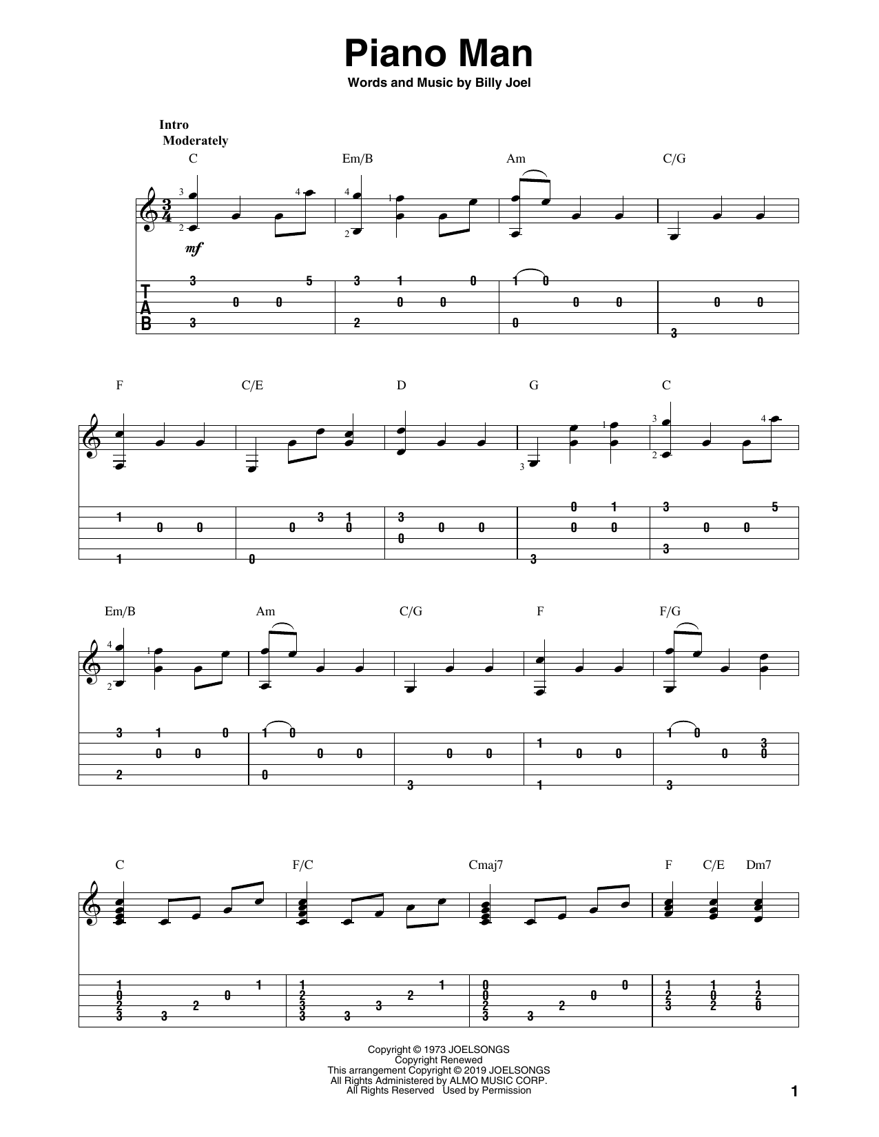 Download Billy Joel Piano Man (arr. Bill LaFleur) Sheet Music and learn how to play Solo Guitar PDF digital score in minutes
