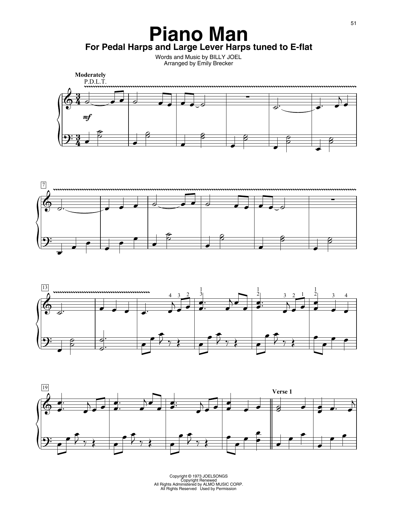 Download Billy Joel Piano Man (arr. Emily Brecker) Sheet Music and learn how to play Harp PDF digital score in minutes