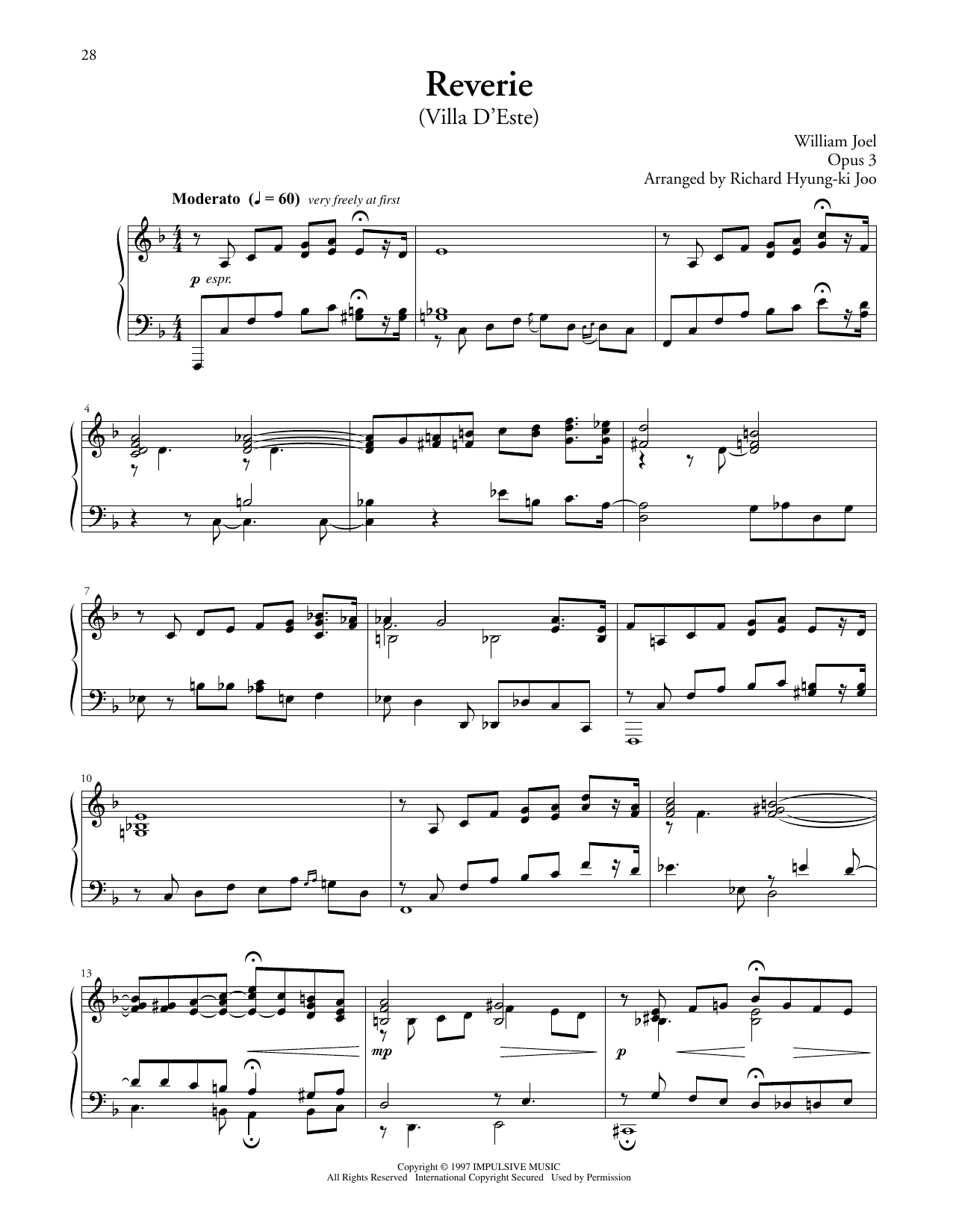 Download Billy Joel Reverie (Villa D'este) Sheet Music and learn how to play Piano Solo PDF digital score in minutes