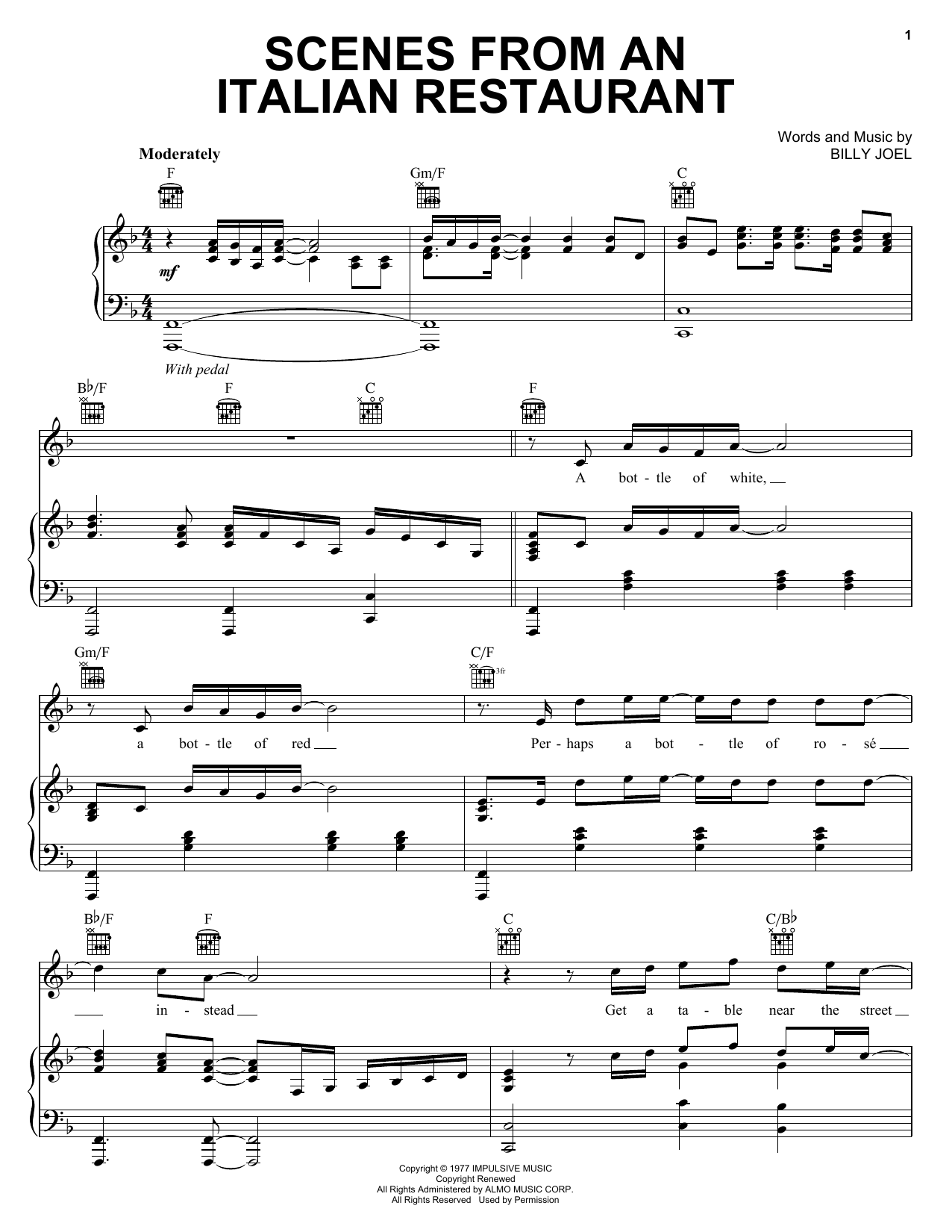 Download Billy Joel Scenes From An Italian Restaurant Sheet Music and learn how to play Voice PDF digital score in minutes