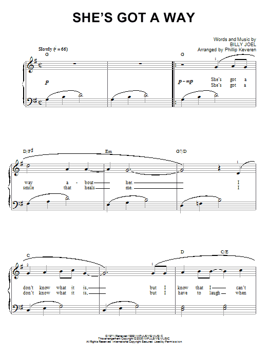 Download Billy Joel She's Got A Way Sheet Music and learn how to play Easy Piano PDF digital score in minutes