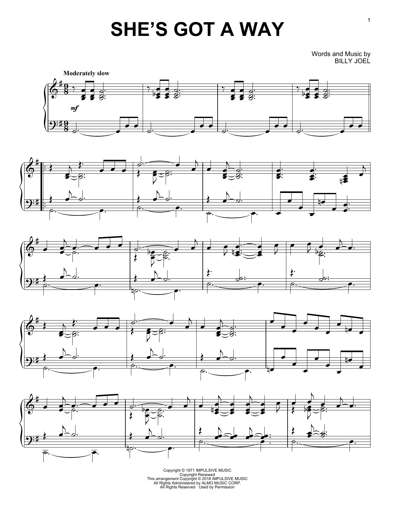 Download Billy Joel She's Got A Way Sheet Music and learn how to play Piano PDF digital score in minutes