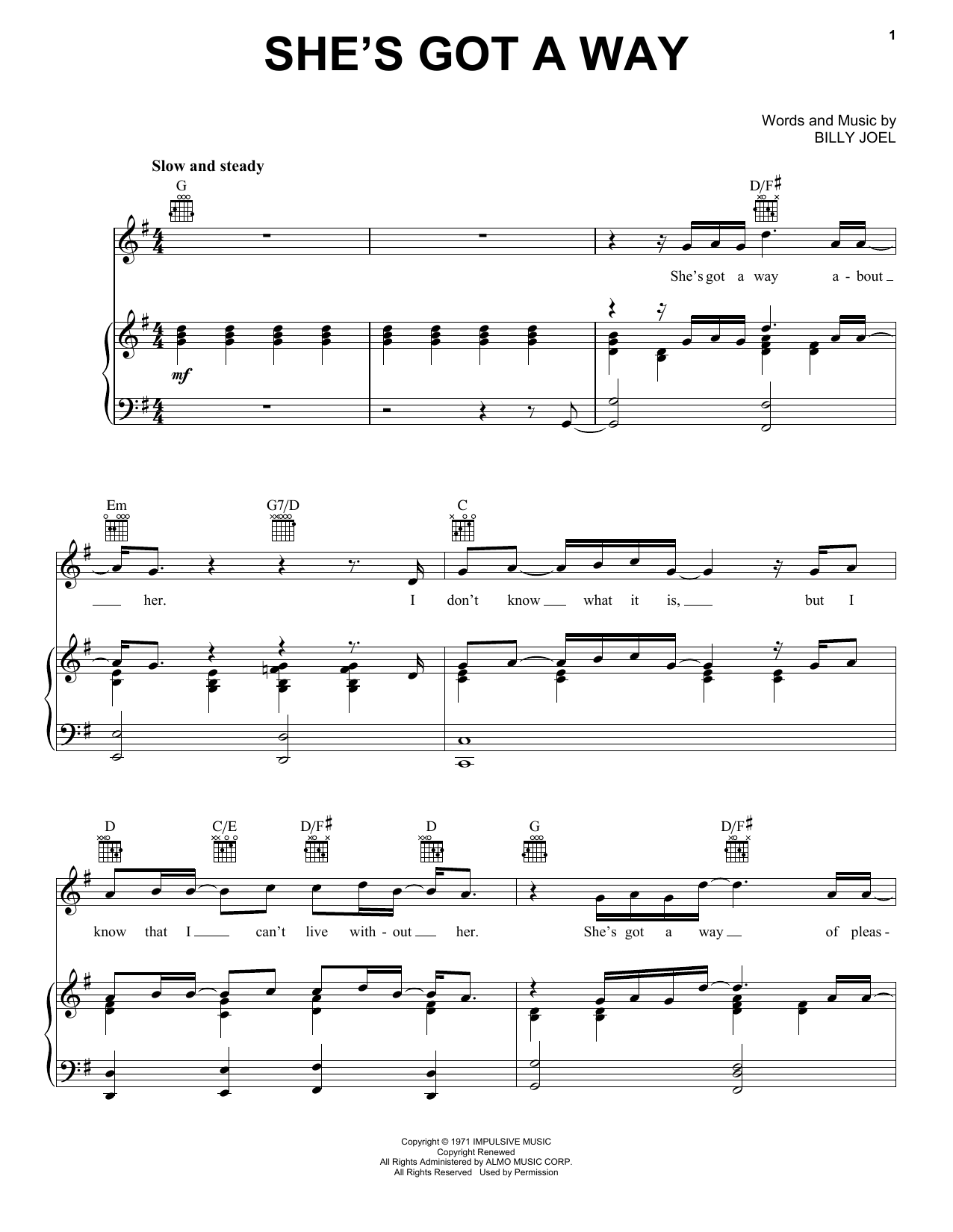 Download Billy Joel She's Got A Way Sheet Music and learn how to play Ukulele PDF digital score in minutes