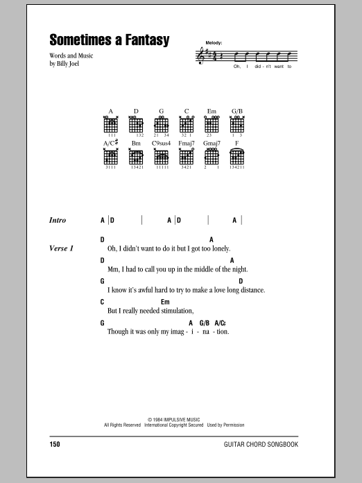 Download Billy Joel Sometimes A Fantasy Sheet Music and learn how to play Melody Line, Lyrics & Chords PDF digital score in minutes