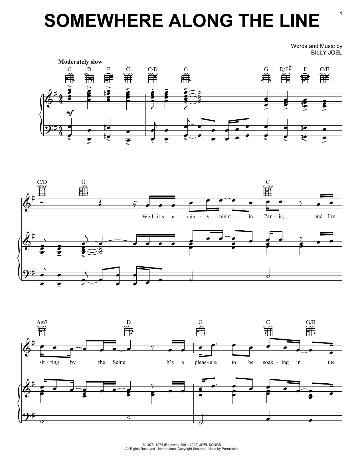 Download Billy Joel Somewhere Along The Line Sheet Music and learn how to play Keyboard Transcription PDF digital score in minutes