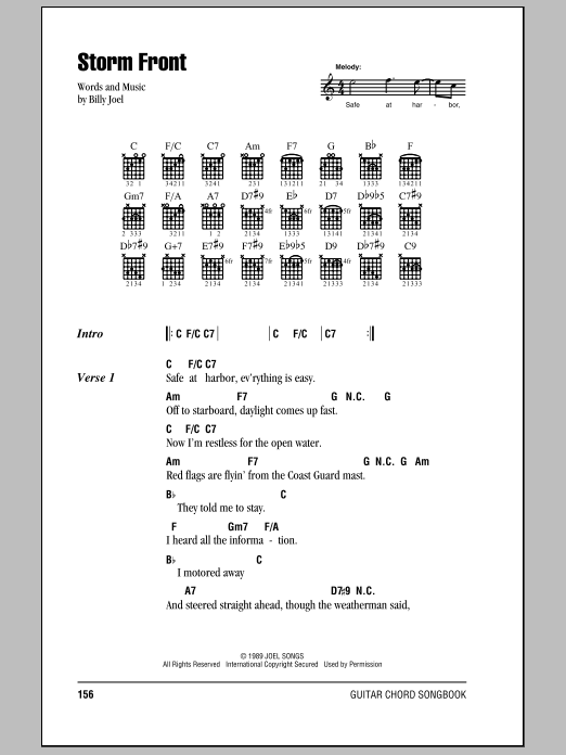 Download Billy Joel Storm Front Sheet Music and learn how to play Lyrics & Chords PDF digital score in minutes