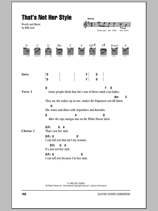 Download Billy Joel That's Not Her Style Sheet Music and learn how to play Lyrics & Piano Chords PDF digital score in minutes