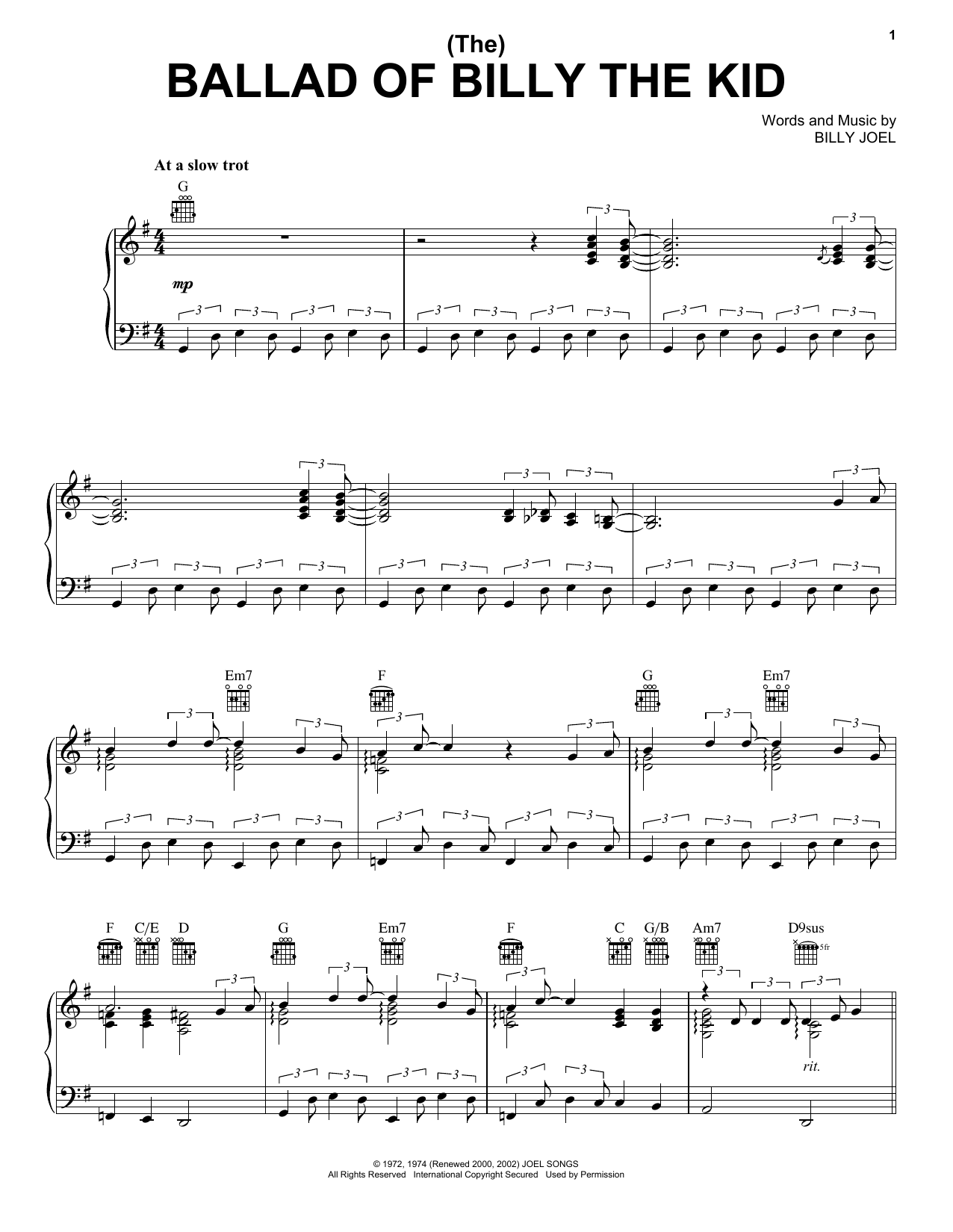 Download Billy Joel (The) Ballad Of Billy The Kid Sheet Music and learn how to play Melody Line, Lyrics & Chords PDF digital score in minutes