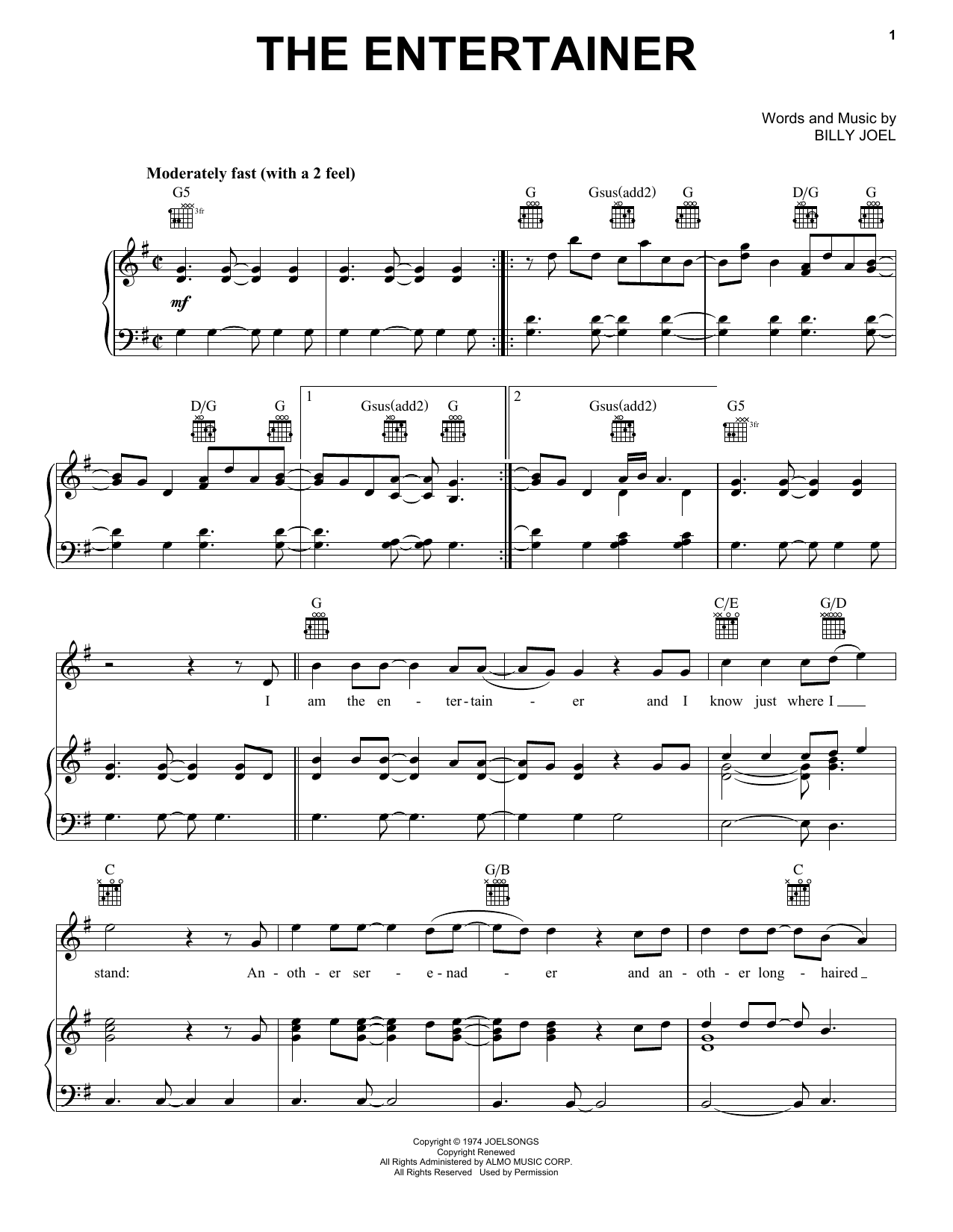 Download Billy Joel The Entertainer Sheet Music and learn how to play Lyrics & Chords PDF digital score in minutes