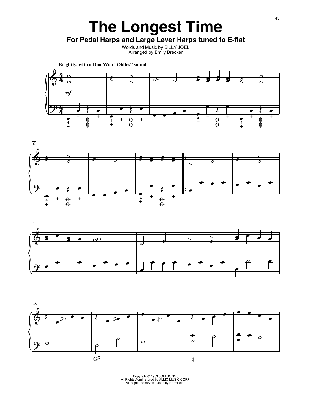 Download Billy Joel The Longest Time (arr. Emily Brecker) Sheet Music and learn how to play Harp PDF digital score in minutes