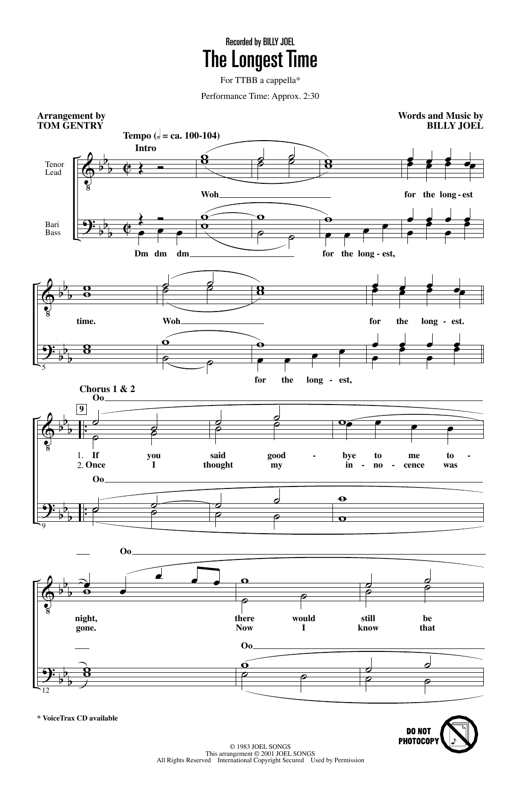 Download Billy Joel The Longest Time (arr. Tom Gentry) Sheet Music and learn how to play SATB Choir PDF digital score in minutes
