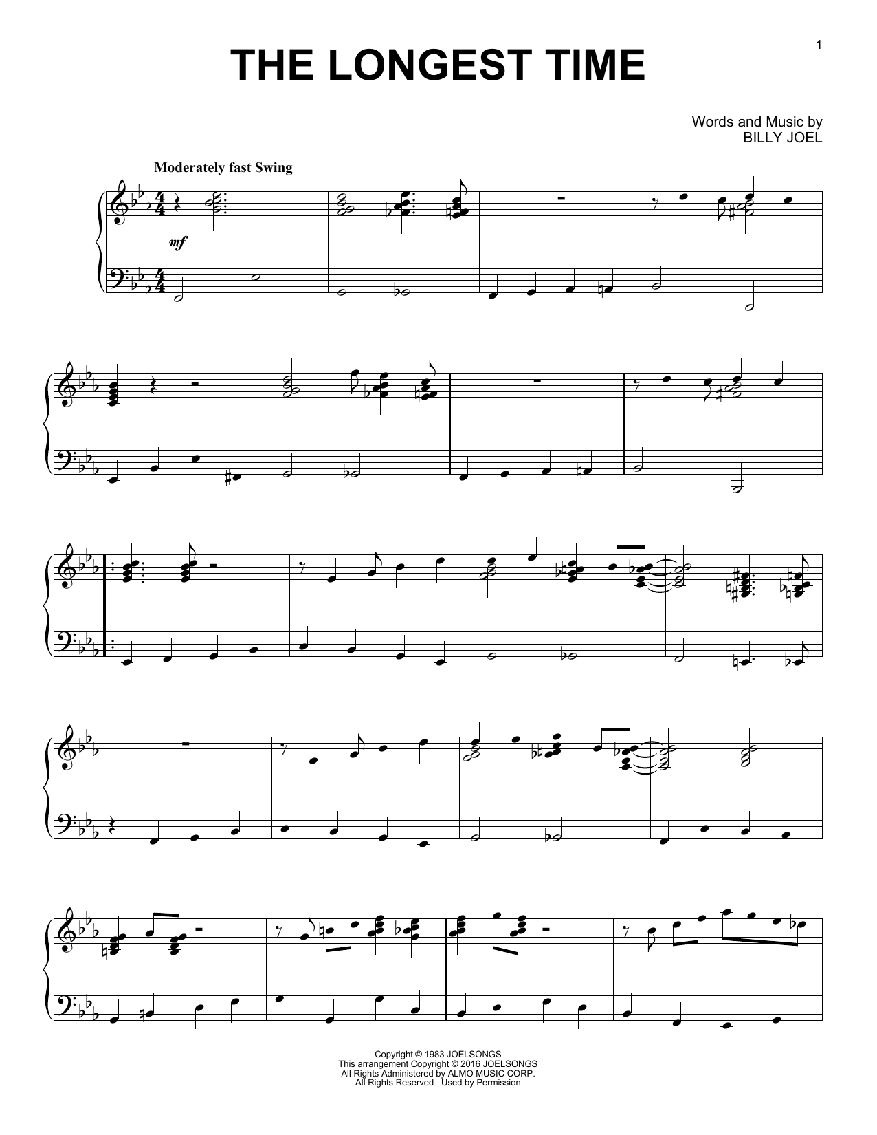 Download Billy Joel The Longest Time Sheet Music and learn how to play Piano PDF digital score in minutes