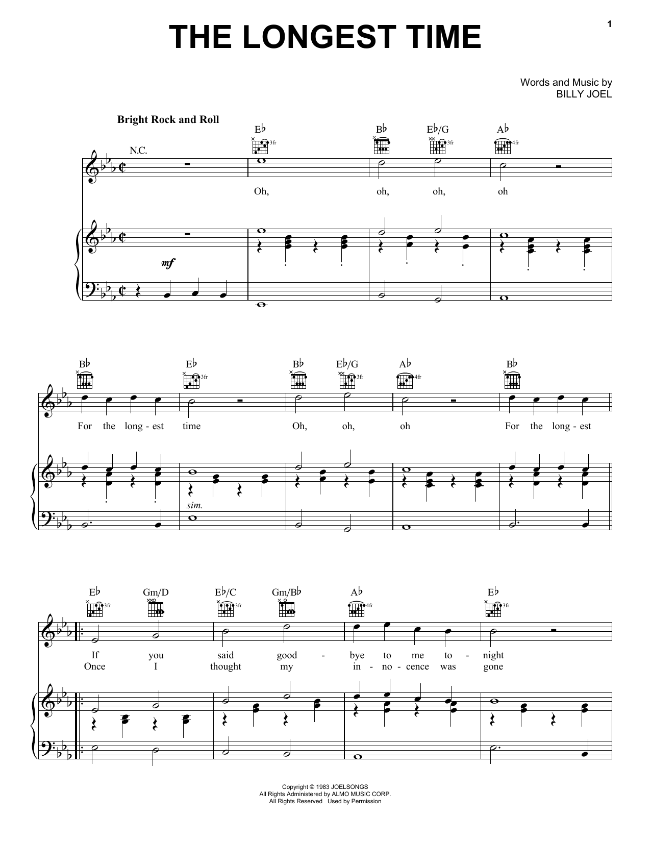 Download Billy Joel The Longest Time Sheet Music and learn how to play Lyrics & Piano Chords PDF digital score in minutes