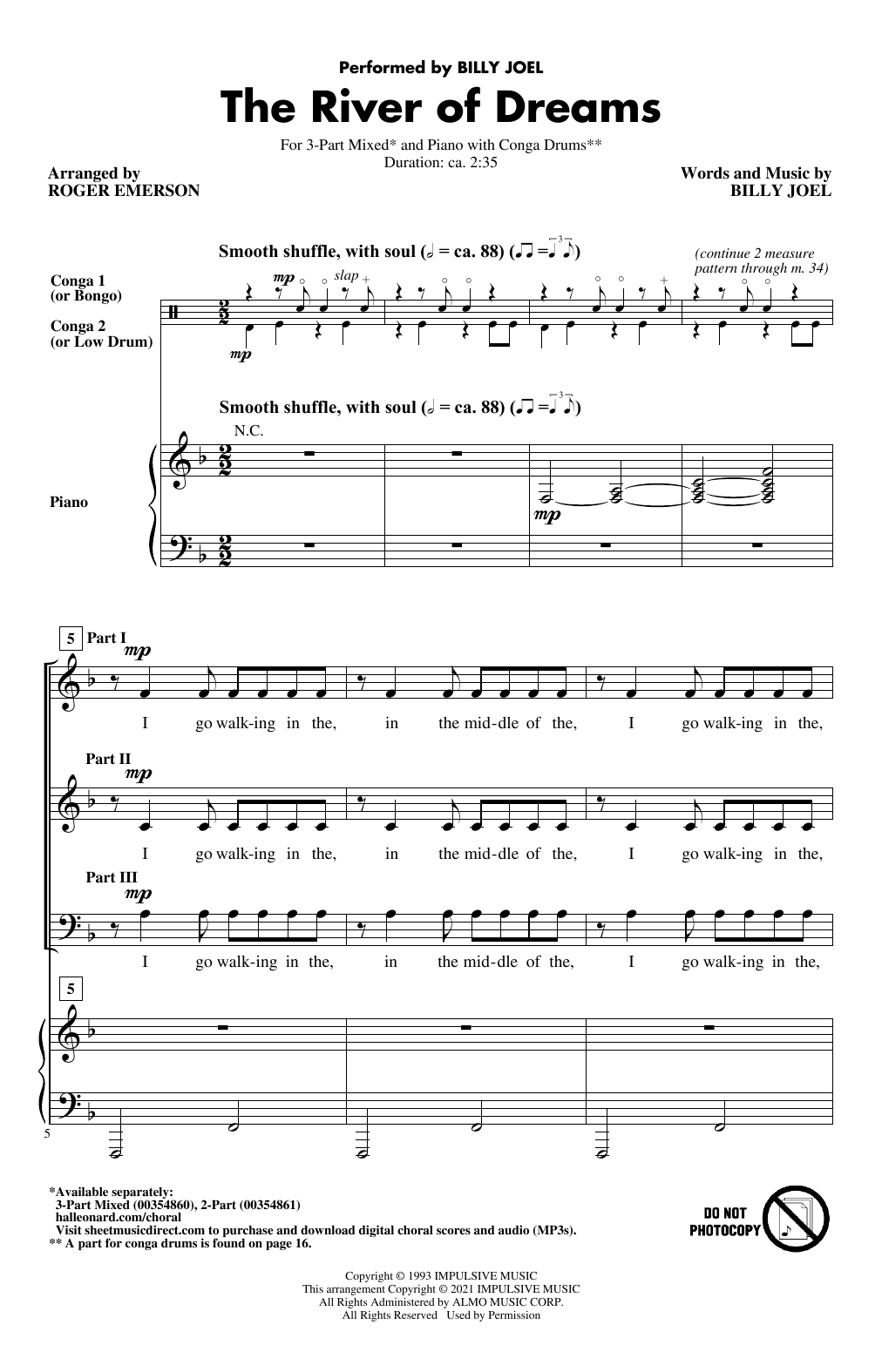 Download Billy Joel The River Of Dreams (arr. Roger Emerson) Sheet Music and learn how to play 3-Part Mixed Choir PDF digital score in minutes