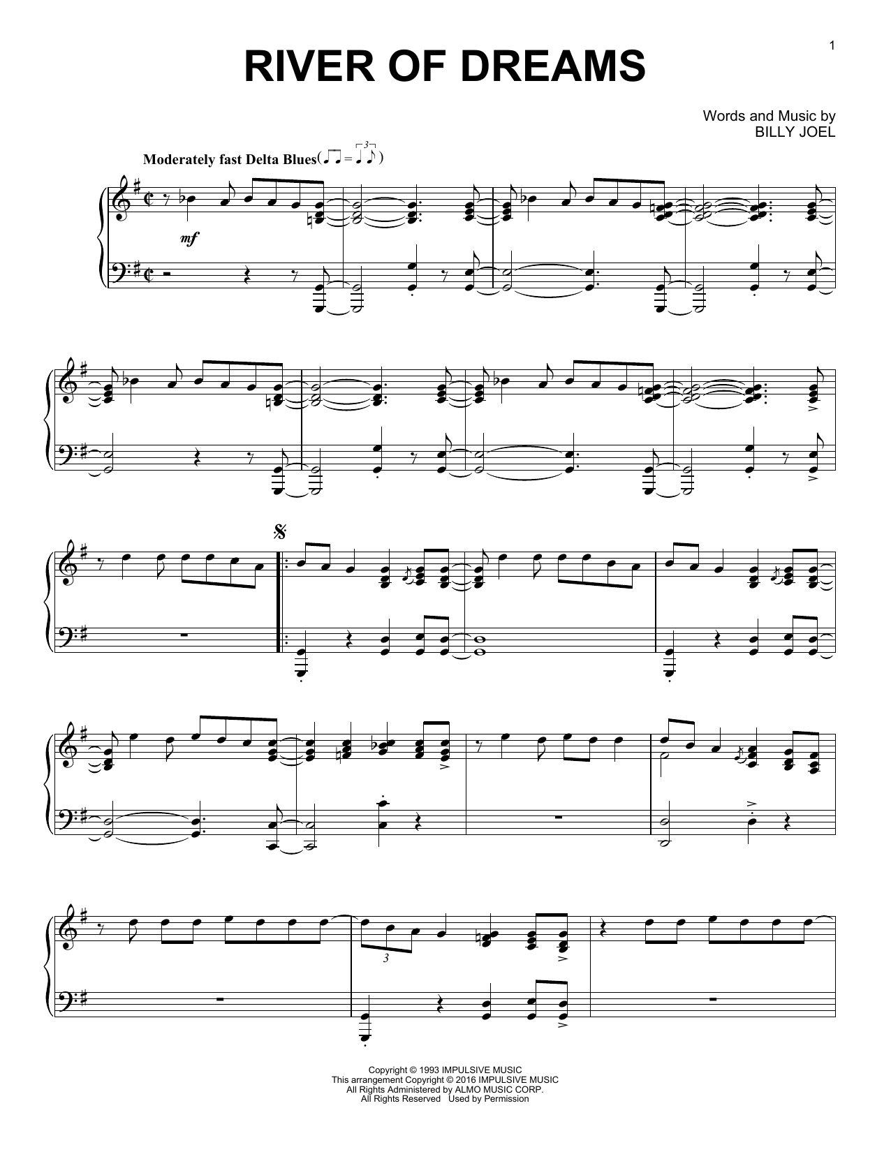 Download Billy Joel The River Of Dreams Sheet Music and learn how to play Piano PDF digital score in minutes