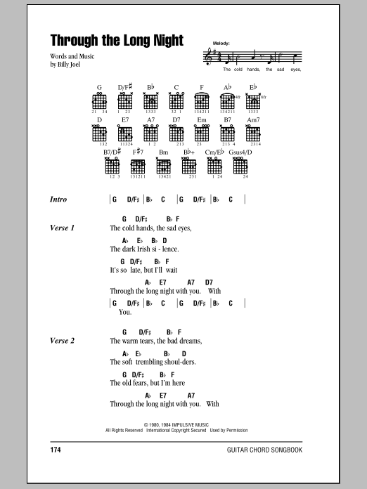 Download Billy Joel Through The Long Night Sheet Music and learn how to play Lyrics & Piano Chords PDF digital score in minutes