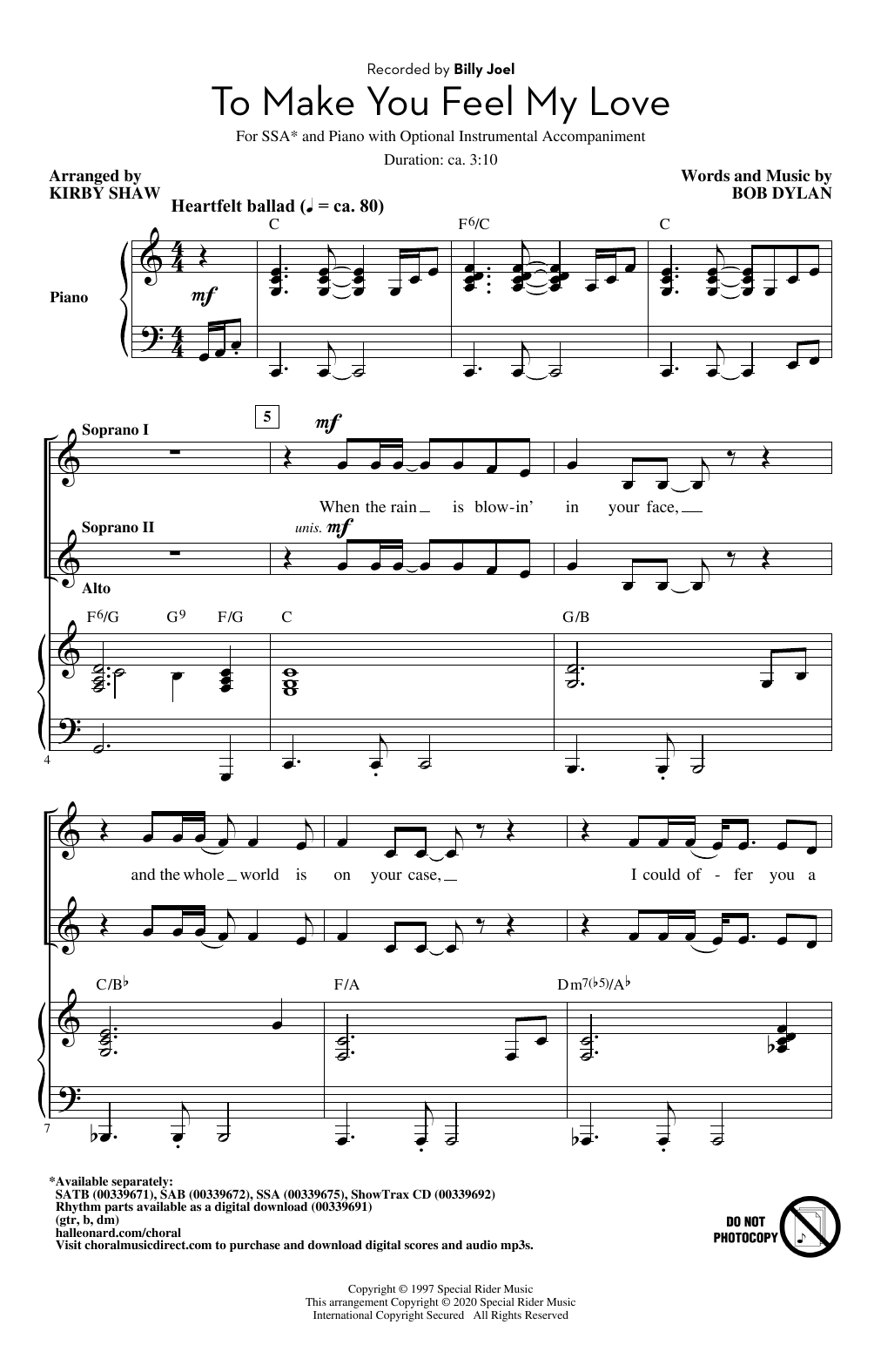 Download Billy Joel To Make You Feel My Love (arr. Kirby Shaw) Sheet Music and learn how to play SATB Choir PDF digital score in minutes