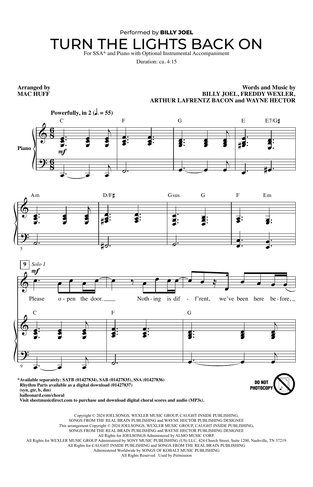 Download Billy Joel Turn The Lights Back On (arr. Mac Huff) Sheet Music and learn how to play SATB Choir PDF digital score in minutes