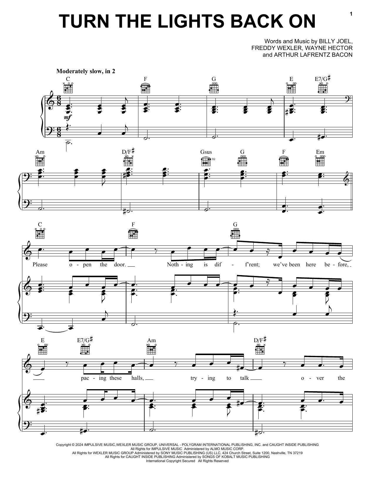 Download Billy Joel Turn The Lights Back On Sheet Music and learn how to play Super Easy Piano PDF digital score in minutes