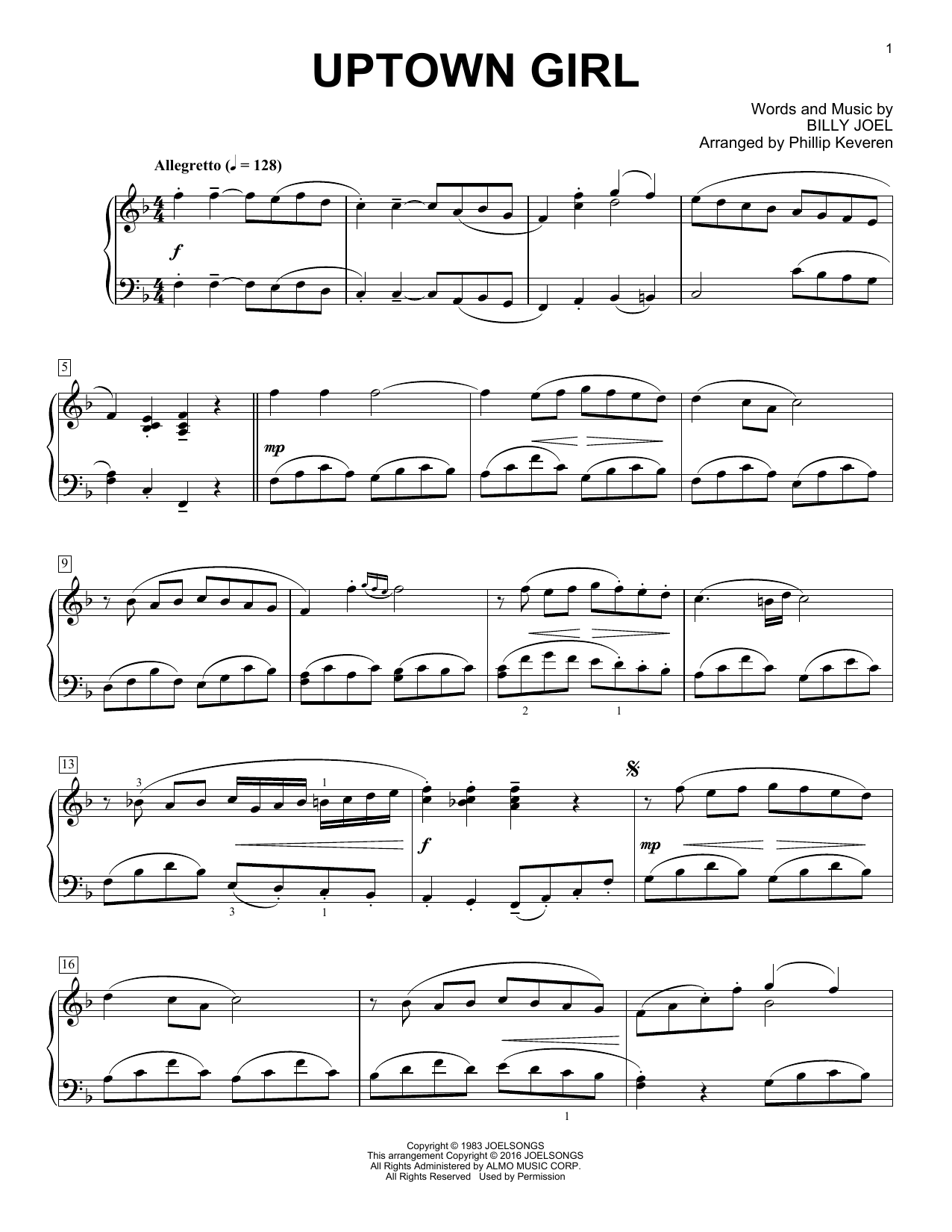 Download Billy Joel (Arr. Phillip Keveren) Uptown Girl Sheet Music and learn how to play Piano PDF digital score in minutes