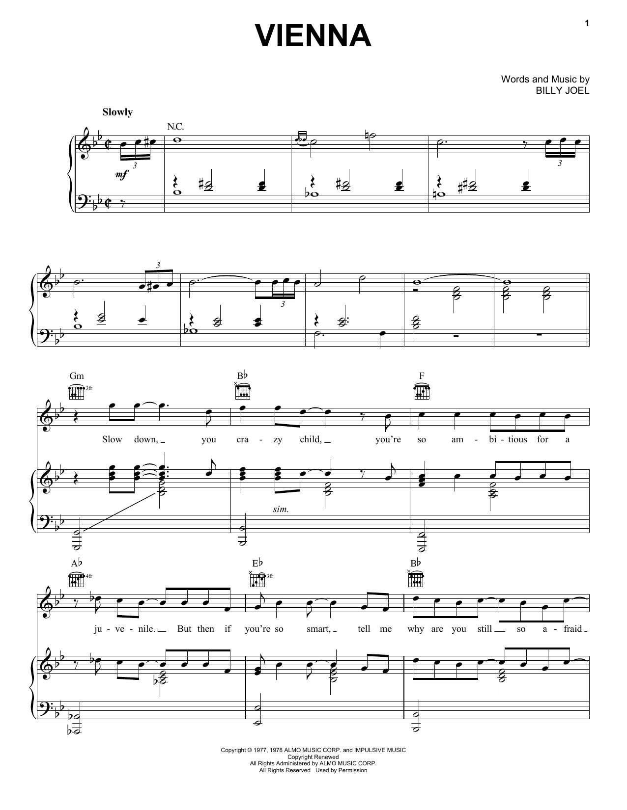 Download Billy Joel Vienna Sheet Music and learn how to play French Horn Solo PDF digital score in minutes