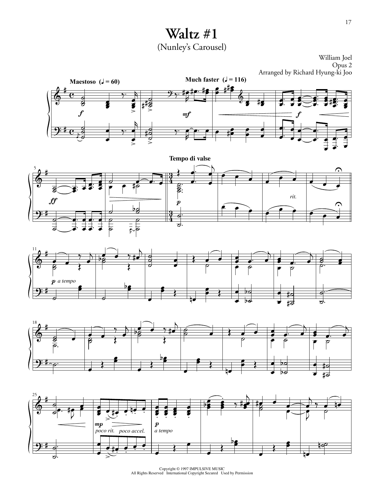 Download Billy Joel Waltz #1 (Nunley's Carousel) Sheet Music and learn how to play Piano Solo PDF digital score in minutes