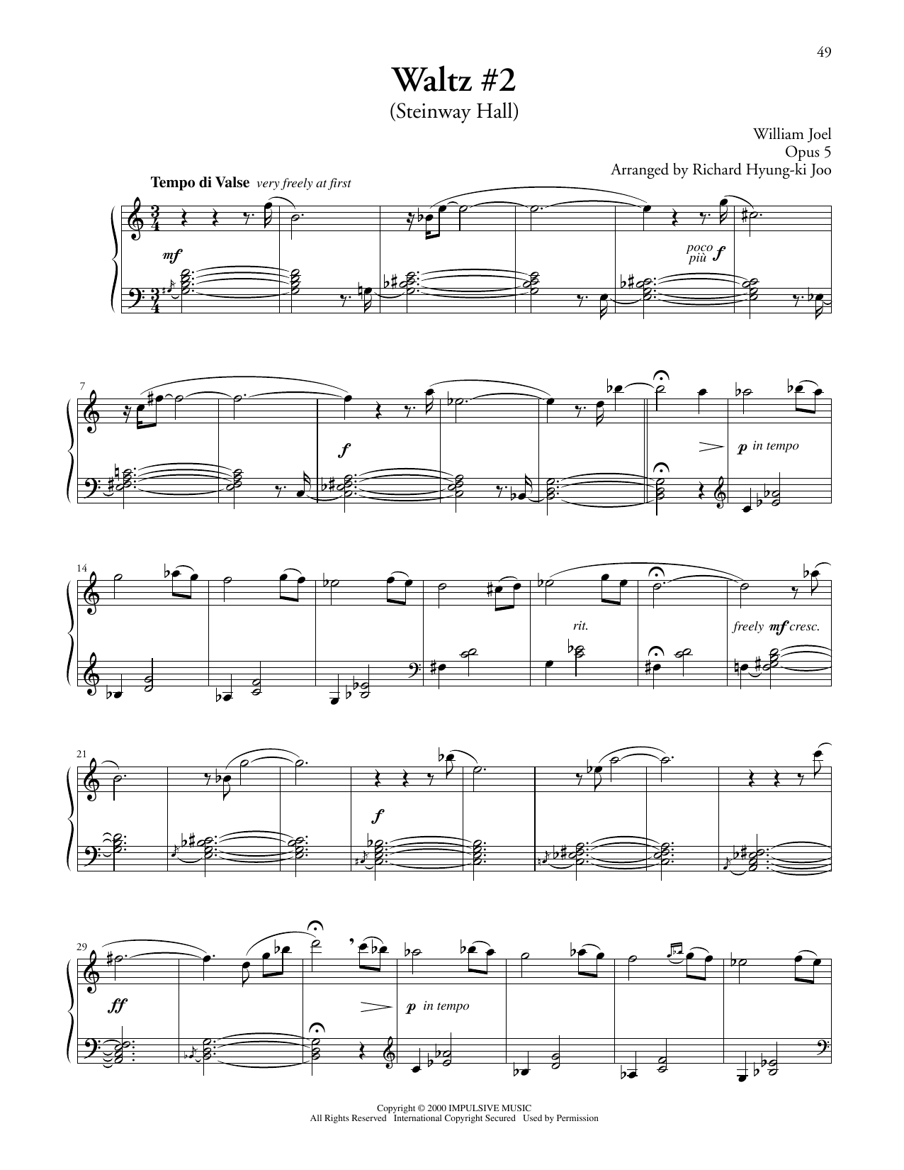 Download Billy Joel Waltz #2 (Steinway Hall) Sheet Music and learn how to play Piano Solo PDF digital score in minutes